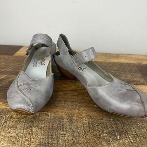 Rieker Antistress Gray Leather Mary Jane Pumps Low Block Heel Size 38 US 7.5